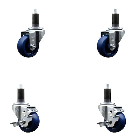 Service Caster 3'' Solid Poly Wheel Swivel 1-1/4'' Expanding Stem Caster Set 2 Brakes, 4PK SCC-EX20S314-SPUS-2-TLB-2-114